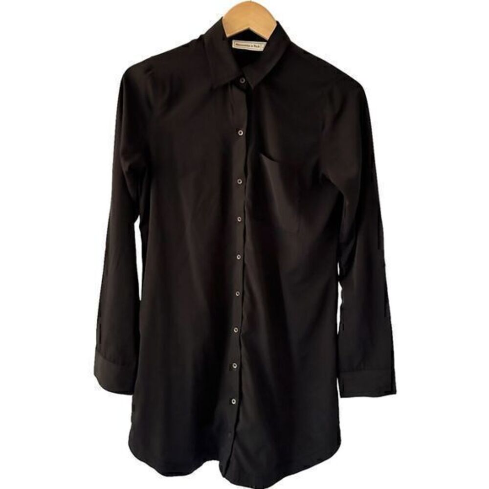 Abercrombie & Fitch Black Polyester Long Button Up Blouse Size S
